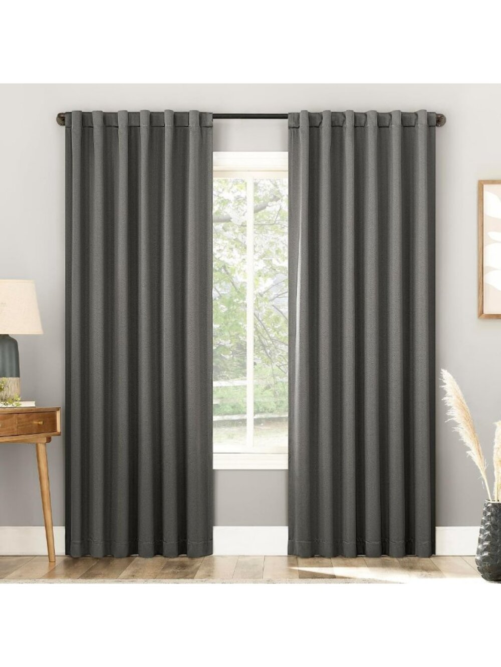 100% Total Blackout Curtain Panels - 2-Pack Gray Back Tab/Rod Pocket, 52"x84